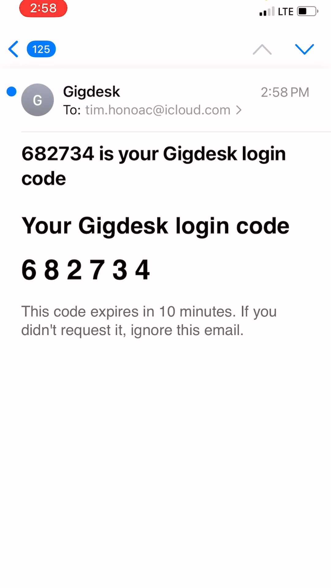 The Gigdesk login-code email open beside the vending page, with the six-digit code selected and the page showing Verifying